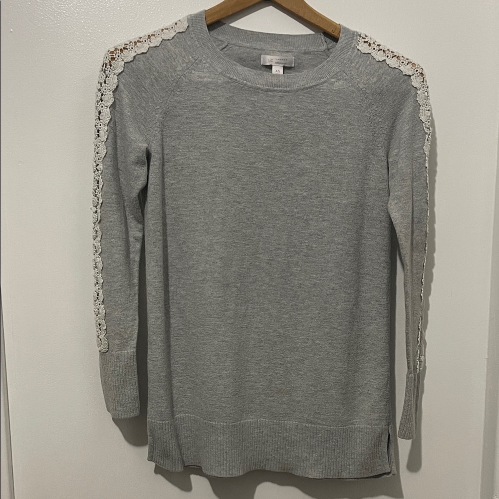 Soft Girl Grey Knit Sweater • Lace Detail Sleeves • LC Lauren Conrad XS